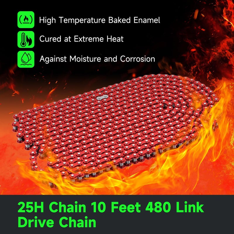 XIKOBY 25H Roller Chain 10 Feet 480 Links Compatible with Razor MX350 MX500 MX650 Dirt Rocket Bike E100 E300 Electric Scooter 47cc 49cc 2-Stroke Pocket Bike ATV Quad Go Kart Parts with Chain Breaker - Image 3